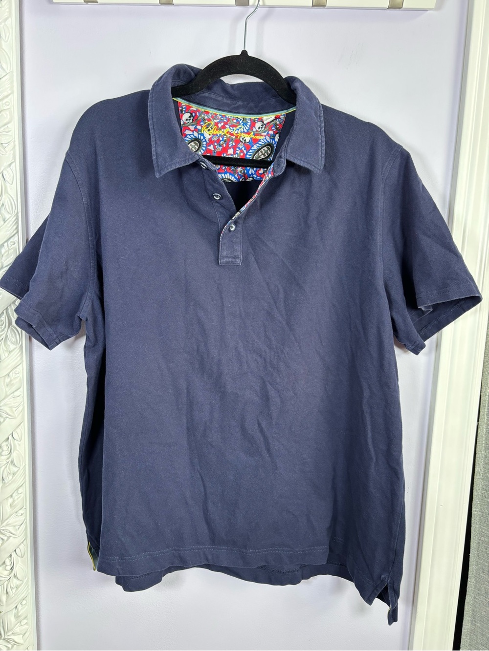 Robert Graham Casual Navy Polo with Colorful Patterned Inner Collar Size XL